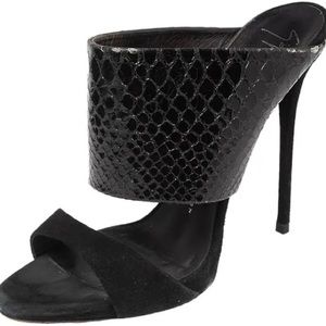Giuseppe Zanotti Black Python Embossed Leather and Suede Sandals Size 9.5